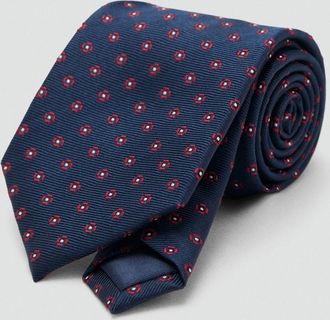 Mango Cravatta seta disegno fiori navy - Uomo - Taglia unica - MANGO MAN