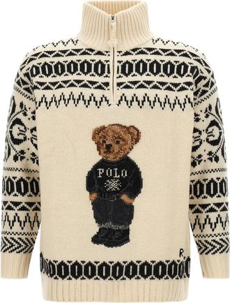 Polo Ralph Lauren Jersey de cuello alto con oso de Polo Fair Isle y media cremallera - Knitwear - Mujer - Beige - S