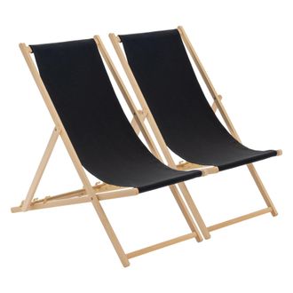 Harbour Housewares Folding Wooden Deck Chairs Black Pack of 2