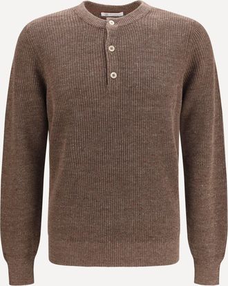 Brunello Cucinelli Maglia collo serafino in cotone e lino Man 48