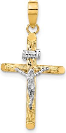 Diamond2Deal 14k Yellow Gold White Rhod Polished Textured INRI Crucifix Cross Pendant