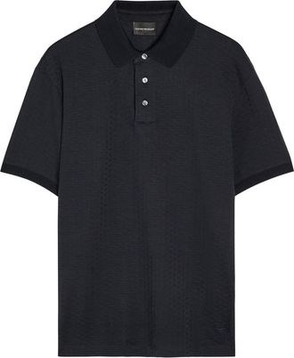 Emporio Armani Jacquard Logo-embroidered Cotton Polo Shirt - Navy - Xxl