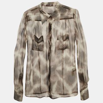 Roberto Cavalli Brown Animal Print Silk Sheer Shirt S