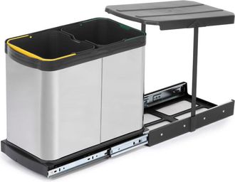 Emuca Emuca Contenedor De Reciclaje Para Fijaci&oacute;n Inferior Y Extracci&oacute;n Manual/autom&aacute;tica En Mueble De Cocina Recycle Inox 2x12litros, Pl&aacute;stico Y Acero Inox