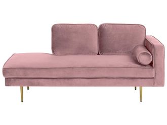 Beliani Chaise longue derecho terciopelo rosa