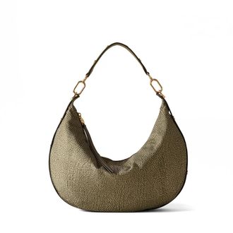 Borbonese Shoulder Bags, female, Green, Size: ONE SIZE Medium Frame Dotted Hobo Shoulder Bag