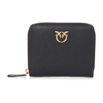 Pinko Wallets & Cardholders, female, Black, Size: ONE SIZE Black Leather Zip-Around Wallet
