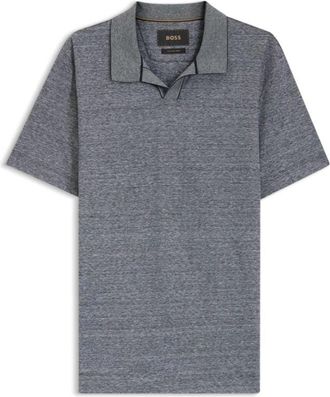 BOSS Cotton-linen polo shirt with Johnny collar