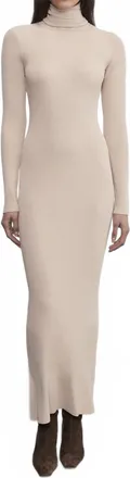 Enza Costa Silk Sweater Rib Ankle Turtleneck Dress In Jute
