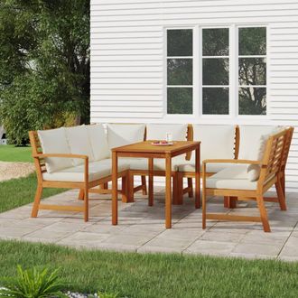 vidaXL Juego Comedor Jard&iacute;n Y Cojines 7 Piezas Madera Maciza Acacia Vidaxl