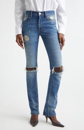 Brandon Maxwell The Riggs Ripped Cigarette Jeans in Indigo at Nordstrom, Size 28