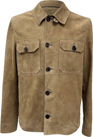 Tom Ford Buttoned Jacket with Pockets in Brown Suede
