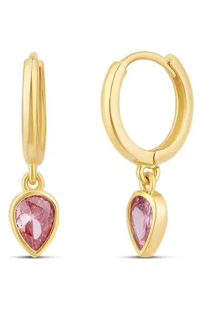 SHYMI Bezel Pear Drop Huggie Hoop Earrings in Gold/pink at Nordstrom