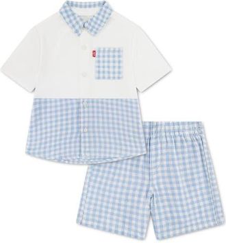 Levi's Gingham Check Shirt & Shorts Set in Chambray Blue at Nordstrom, Size 12M