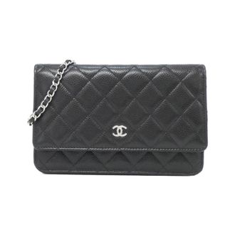 Chanel Black Grained Calfskin Chain/Shoulder Wallet (Pre-Owned)