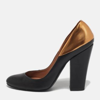 Laurence Dacade Size 39 Black/Gold Leather Block Heel Pumps