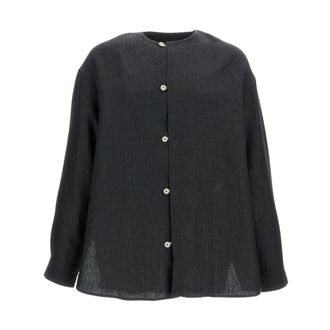 Jacquemus Casual Shirts, male, Black, Size: S Camicia in lino girocollo