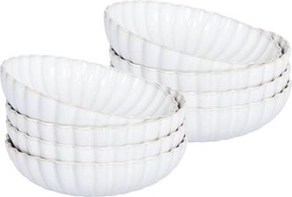 Beliani Beliani - Conjunto De 8 Platos Hondos Soperos De Gres Caol&iacute;n Artesanal Acabado Esmalte Reactivo Blanco Nettle