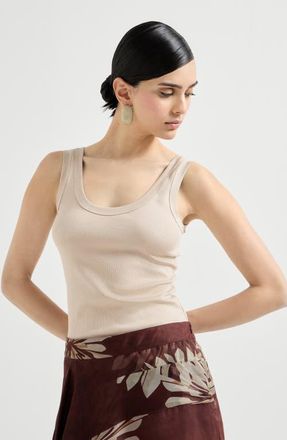 Brunello Cucinelli Ribbed jersey top in Cool Beige at Nordstrom, Size Xx-Small Eu