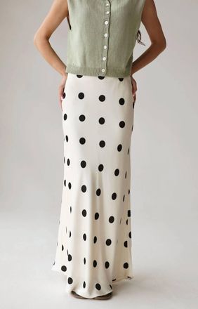 Le Lis Blanc Deux Classic Polka Dot Satin High-Waisted Maxi Skirt In White/black
