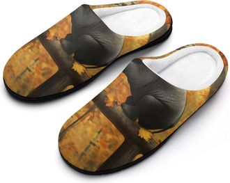 Generic Playing Elephant Autumn Cotton Womens Slip-on Slippers Winter Warm House Shoes with Rubber Sole for Home Office Hotel