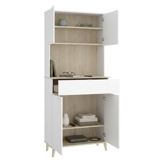 Dmora Aparador Findlay, Un Caj&oacute;n, 4 Estantes, Puerta Abatible, Corredero, 40x60x191h Cm Blanco