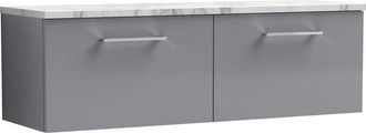 Nuie Nuie - Arno Wall Hung 2-Drawer Vanity Unit with Carrera Marble Worktop 1200mm Wide - Satin Grey