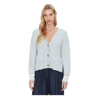 Guess Cardigans, female, Blue, Size: L V-neck Cropped Cardigan