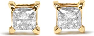 House of Brilliance 14K White Gold Princess-Cut Treated Black Diamond Classic 4-Prong Stud Earrings