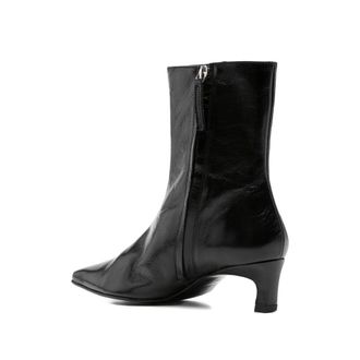 Alohas Pointed-Toe Calf Leather Kitten Heel Ankle Boot - Black