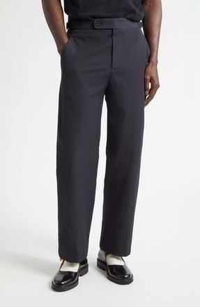Bode Side Buckle Seersucker Trousers in Dark Navy at Nordstrom, Size 36