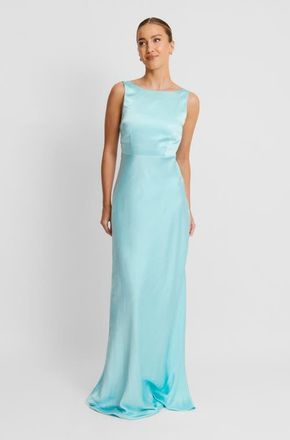 Six Stories Cowl Back Satin Bridesmaid Dress in Turquoise at Nordstrom, Size 14