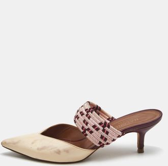 Malone Souliers Cream Leather And Patent Leather Maisie Mules