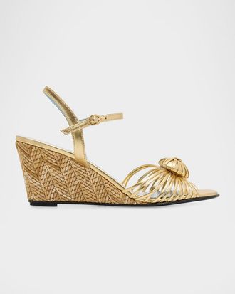 Valentino Garavani 70mm Coeur Royal Metallic Leather Wedge Sandals