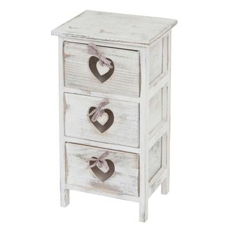 Hhg C&oacute;moda Forli, Mueble, 3 Cajones Con Corazones 55x29x25cm, Aspecto Shabby, Vintage, Blanco