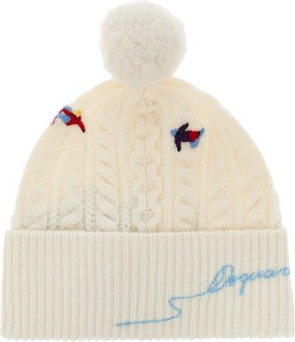 Dsquared2 Wollen muts met logo - Heren - Accessoires - Beige - Maat: ONE Size Wol
