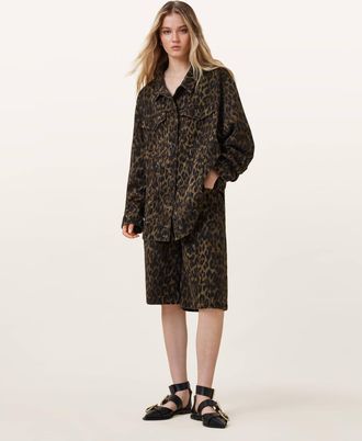 AllSaints Cotton Willow Leopard Print Denim Jacket, Size: XS