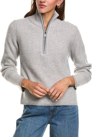 Fort&eacute; Cashmere Plaited Rib Zip Mock 100% Cashmere Sweater