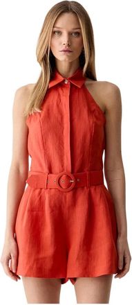 Vicolo Linnen Playsuit - Dames - Jumpsuits & Playsuits - Oranje - Maat: L Linnen