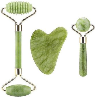 OEM Kit De Masaje Facial Gua Sha De Doble Cabezal 3 En 1 Con Piedra De Jade Para Lifting Facial, Relajaci&oacute;n Y Adelgazamiento - Solo Herramienta De Belleza