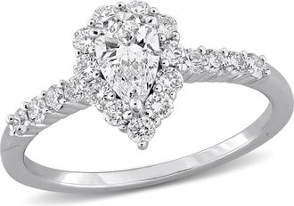 Mimi & Max Created Forever 1ct TDW Lab-Grown Diamond Halo Engagement Ring Sterling Silver Round Oval or Pear Cut