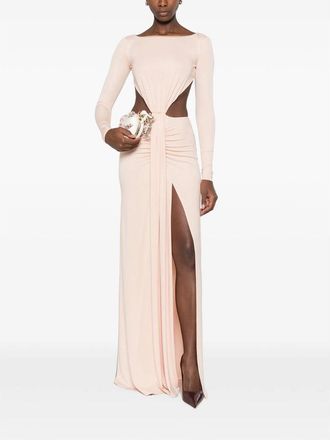 Elisabetta Franchi Ruched Cut-Out Evening Dress - Beige