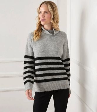 Karen Kane Sloan Stripe Mockneck Sweater In Gray/black