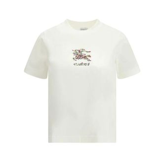 Burberry T-Shirts, female, White, Size: XS Cotton Crew Neck T-Shirt