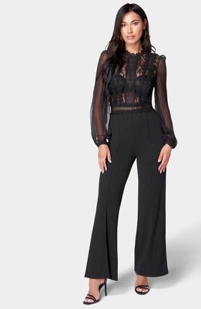 Bebe Lace Top Straight Leg Jumpsuit in Black at Nordstrom, Size X-Small