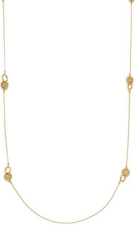 Tory Burch Icon Pav&eacute; Interlocking Station Necklace in Tory Gold /Crystal at Nordstrom