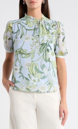 Sugarlips Serenade Bloom Rayna Bow Puff Sleeve Top in White Greens at Nordstrom, Size X-Small