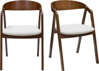 Miliboo Miliboo - Set De 2 Sillas Vintage Apilables De Madera Maciza Te&ntilde;ida De Nogal Y Borreguillo Blanco Lova