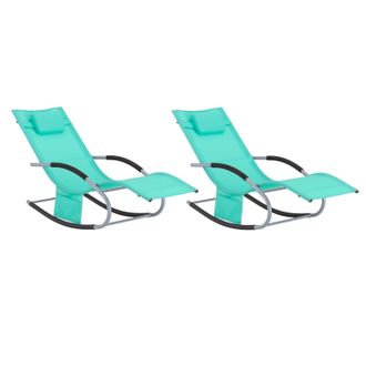 SoBuy Set De 2 Tumbonas Mecedoras Con Almohada Y Bolsillo Lateral Estructura De Hierro Malla Transpirable Teslin C&oacute;modo Soporta Hasta 150 Kg Color Azul 63 X