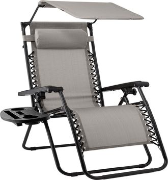 Best Choice Products Folding Zero Gravity Recliner Patio Lounge Chair w/ Canopy Shade, Headrest, Tray